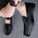 Douyin Doudou Shoes Men Spring Soft Sole Casual Leather Shoes Men Genuine Leather Middle-Aged And Elderly Black Slip-On_vogvips.com
