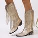 Cross-Border European And American Mid-Calf Fashion For Women, Large Size, Retro Thick Heel, Wrinkled Slip-On V-Cut_vogvips.com