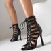 European And American Style Thin-heeled Lace-up Black Jazz Dance Peep-toe Sandals, Summer Open-toe Sexy High-heeled_vogvips.com