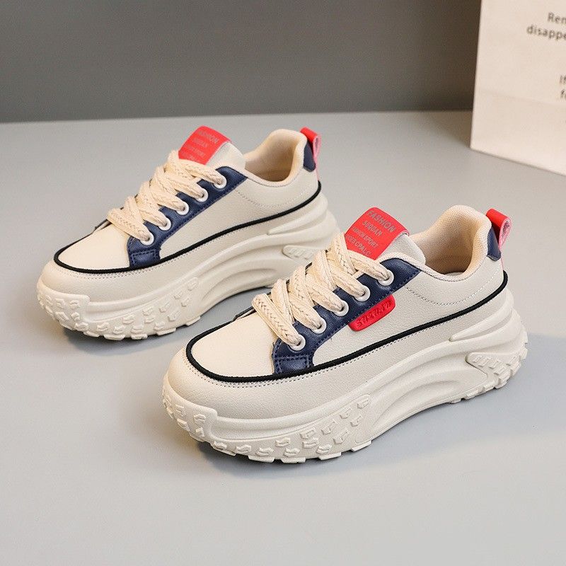 K6710 New 2024 Color Block Dad Shoes Thick Sole Height Increasing Leather Sneakers Women's Fashion Student Korean_vogvips.com