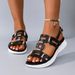 Summer New Round Headed Leather Ladies' Sandals Wedge Casual Beach Shoes Comfortable Footwear With Metal Decoration For_vogvips.com