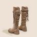 Wasteland Style ~ Tassel Women's, 2025 Fall And Winter New Chunky Heel Long Dress Polka Dot, V Cut Slim Pleated Knight Boots Fashion Versatile Casual_vogvips.com