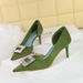 6168-AK50 Korean Style Fashion Party Women's Thin High Heel Fabric Shallow Mouth Pointed Toe Metal Rhinestone Buckle_vogvips.com