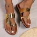 Women's Metallic Crocodile Thong Sandals Gold Flat Flip Flops | Casual Summer Beach Shoes For Vacation_vogvips.com