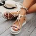 plus Size Rhinestone Embellished Wedge Heel Sandals For Women Ethnic Fashion Beach Shoes With Elastic Band_vogvips.com