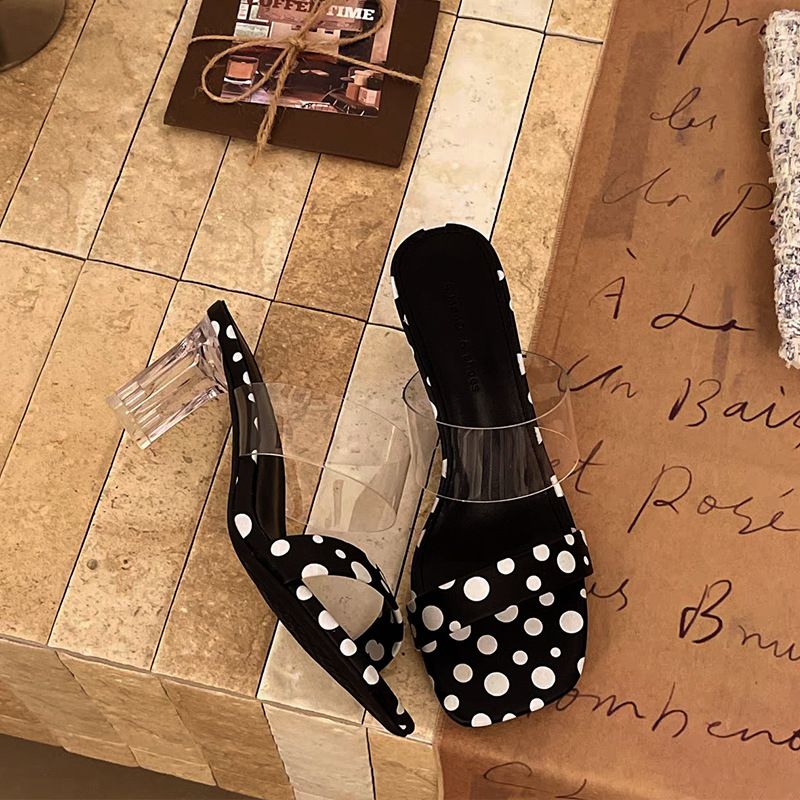 Summer Korean Style Polka Dot Stiletto Open Toe Sandals Women's Versatile Thong Sandals High-end Feel With Skirt High Heel Slippers_vogvips.com