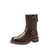 Cowhide ~ Melad Style Genuine Leather Mid-Calf For Women With Belt Buckle Short Thick Sole Martin Slim Boots_vogvips.com