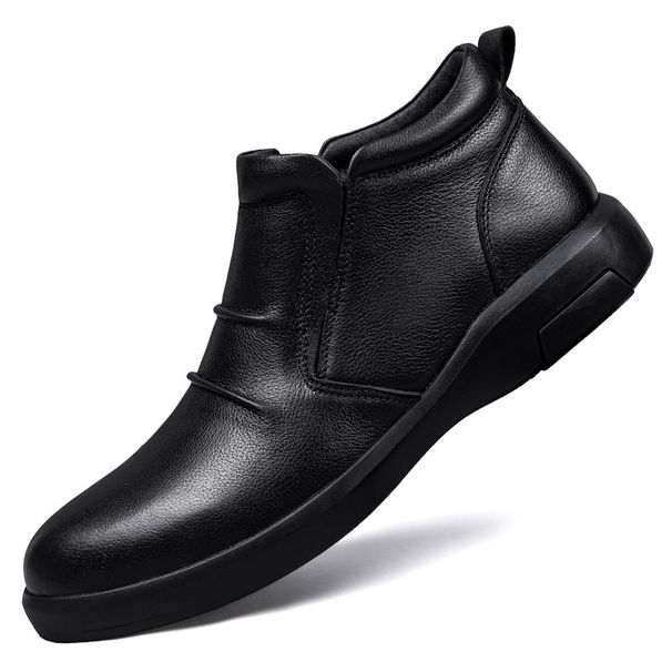 Casual High-mouth Men's Tide Zhongbang Casual Leather Shoes Solid Color Sleeve Leather Splicing Short_vogvips.com