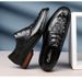 Men's Leather Shoes Low-top Leather Embossed Crocodile Grain Hole Casual Shoes Wooden Root Single Men's Shoes_vogvips.com