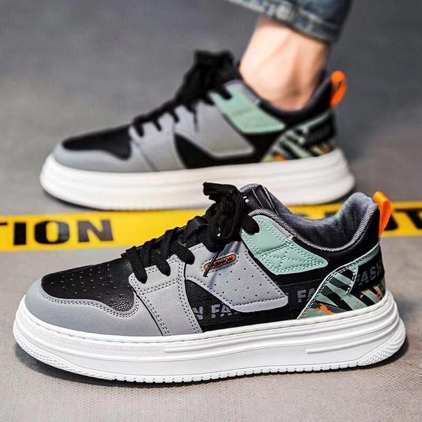 Spring Men's Breathable White Shoes Korean Style Trendy Versatile Thick Soled Sporty Casual Sneakers_vogvips.com