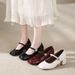 Red French Square Head Light Mouth Thick Heel Single Shoes Women's Skirt Retro Height-increasing Mary Jane Shoes_vogvips.com