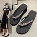 Women's Rhinestone High Heel Simple Casual Summer Non-Slip Thick Sole Toe Post Outdoor Flat Beach Sandals 2025_vogvips.com