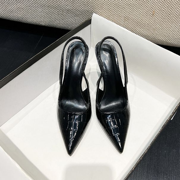 2025 Spring/Summer New Thin Heel High Heels, Pointed Snake Pattern Women's Singles, Hollow Headed Sandals, One Button_vogvips.com