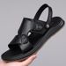 New Fashion Men Beach Shoes Handmade Summer Sandals Breathable Leather Slippers Outdoor Slides Antiskid Hollow Man_vogvips.com