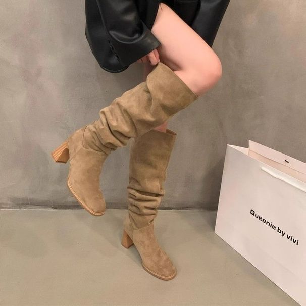 Heel Suede Square Toe Slouchy Long Women's 2025 New Autumn Winter Slim Over-the-Knee High Boots_vogvips.com