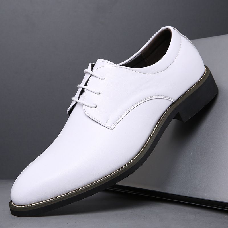 TerraStride 2025 New Business Casual Leather Men's Lace-up Wedding Youth Dating White Groomsmen Speech Shoes_vogvips.com