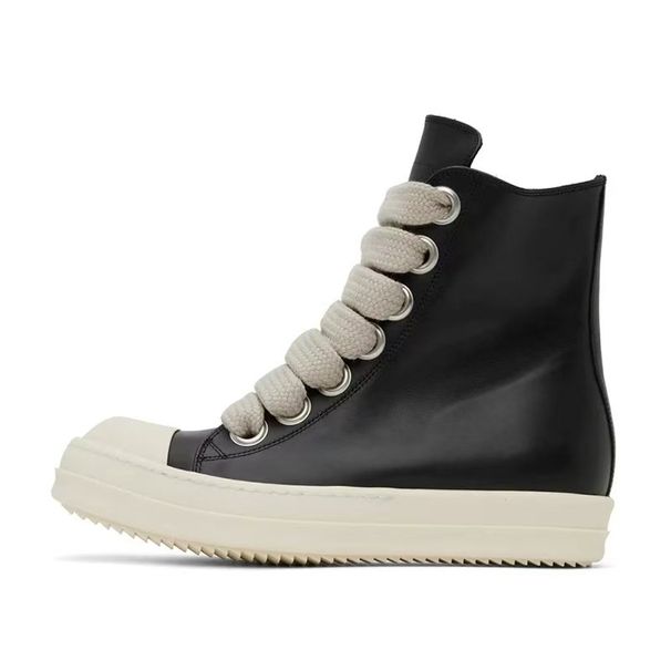 Unisex High-Top Chunky Sneakers – Retro Leather Lace-Up Boots With Side Zipper & Cushioned Sole (36-45, Black, Metal Eyelets, 4cm Platform)_vogvips.com