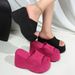 European And American Foreign Trade Thick-Soled Wedge Slide For Women, Cross-Border High Heel Solid Color Fabric Beach_vogvips.com