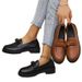 Small Leather Shoes Women's New Thick Soled Bow A Slip-on Large Size Loafers_vogvips.com