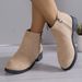 2024 Autumn Winter New Large Size Britih Style Chunky Heel Suede Women' Metal Round Buckle Side Zipper Warm Short_vogvips.com