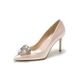 Champagne Colored Crystal Buckled High Heels White Satin French Style Wedding Dress Shoes Bridesmaid Dress Accessories_vogvips.com