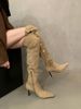 Pointed Toe Suede Slim Over-the-Knee For Women 2025 New Autumn Winter Khaki Color Slouchy Long Tube Riding High Heel_vogvips.com