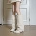 Women's Shoes Pointed Toe Lambswool High Heeled Knee High Boots, Autumn/Winter Hot Style High Top Wedge Heels With Fleece Lining, Warm Snow Boots_vogvips.com