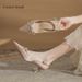 Qianluihui Sweet Style Fine Heel Pointed Fashion Satin Bow High Heels Summer Closed Toe Backless Sandals_vogvips.com