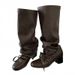 Sheepskin Retro Round Toe Lace-Up Wrinkled Slouch For Women Thick Heel High New Long Western Cowboy Boots_vogvips.com