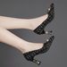 Women's Low Cut Pointed Toe Chunky Heeled Professional Work Shoes Rhinestone Decorated plus Size Autumn Export Style Dress Footwear for Petite Ladies_vogvips.com