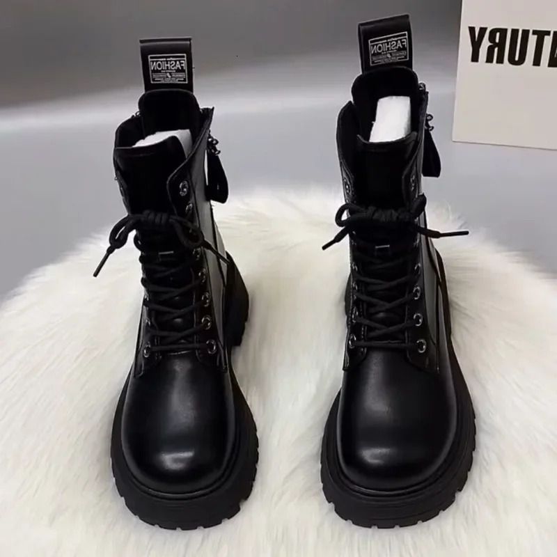 SLTNX Winter British Style Womens Martin Boots Black Retro Zipper Thick Bottom Joker High Quality Soft Leather Booties_vogvips.com