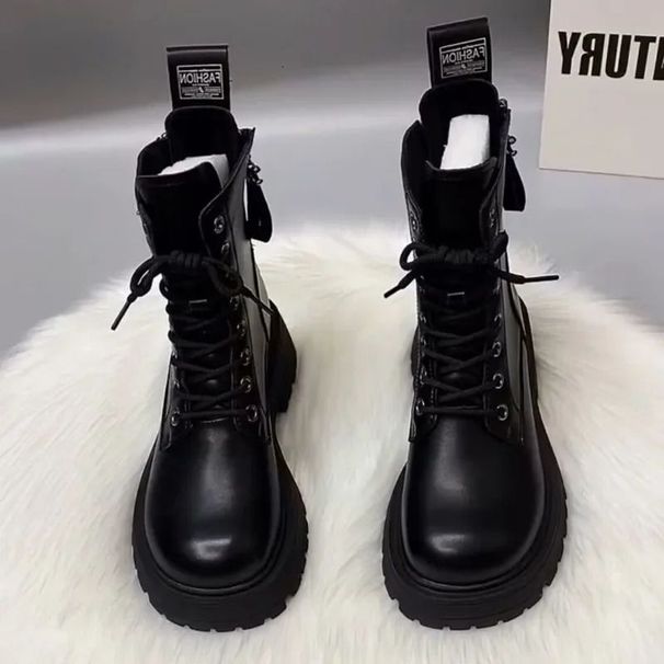 SLTNX Winter British Style Womens Martin Boots Black Retro Zipper Thick Bottom Joker High Quality Soft Leather Booties_vogvips.com