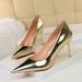 9511 A7 European And American Fashion Sexy Metal Heel High Heel Shallow Mouth Pointy Toe Nightclub Slim High Heels Women's Shoes Single Shoes_vogvips.com