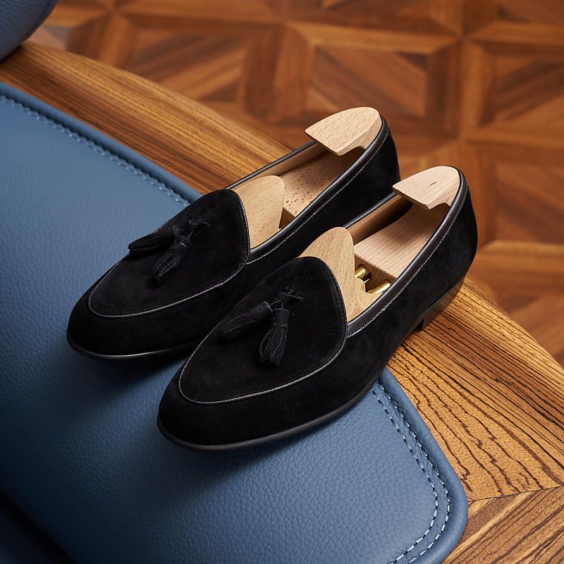 Euro Step Summer Breathable Men's British Style Fashion Slip-On Suede One-Step Tassel Loafers_vogvips.com