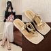 2025 New Square Open Flip Flops For Women Summer Outdoor Fashion Versatile Clip Toe Casual Metal Buckle Niche Slippers_vogvips.com