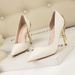 European And American Light Luxury Sexy Women S Metal Flower Thin High Heel Side Hollow Wedding Pointed Toe Gold_vogvips.com