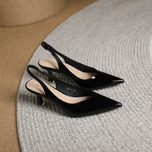 2026 Pointed 699-2 Patent Leather Toe Back Strap Single Daily Commuting Work Shoes Korean Style Simple High Heels Size 3_vogvips.com