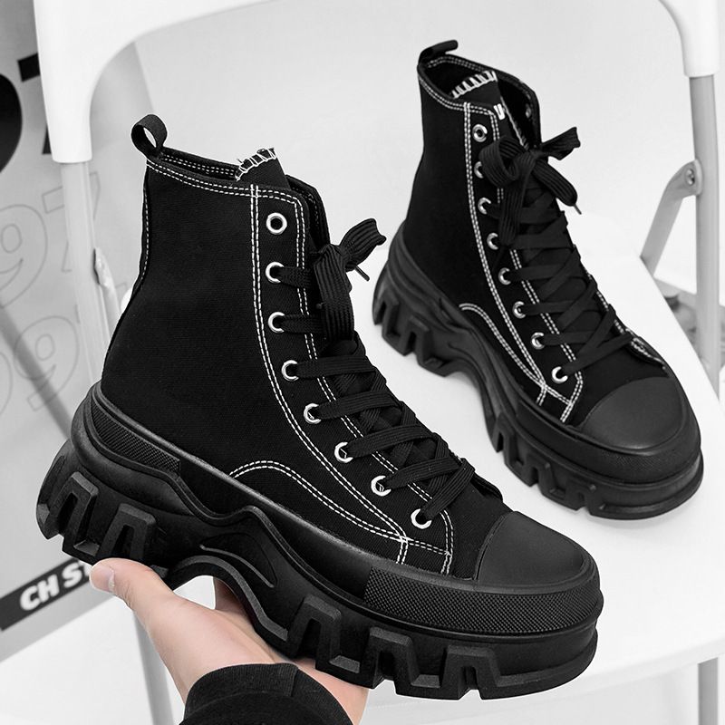 Men's Shoes New Style Thick Soled Canvas Shoes For Men, Closed Toe Casual Sports High Top Forest Style Large Size Women's Shoes_vogvips.com