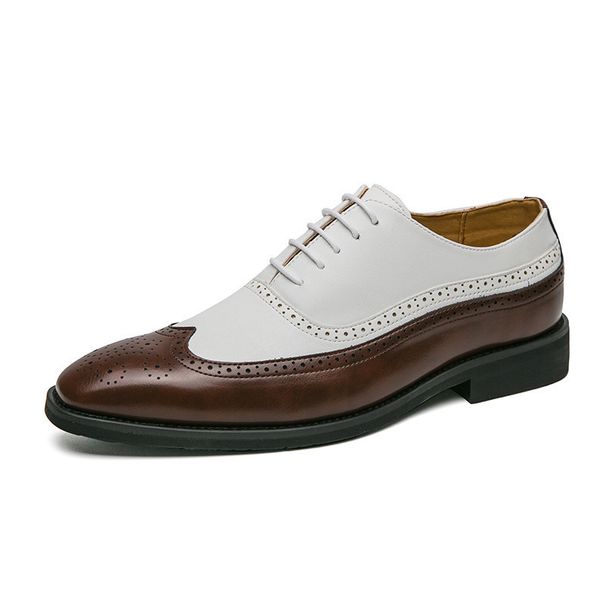 Can Ship Cross-Border Brogue Square Toe European And American Double Color Matching Men's Large Size Business Formal_vogvips.com