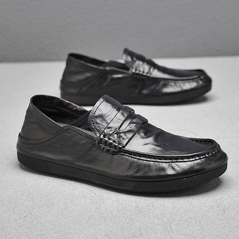 Bean One Foot Style Le Fu Business Casual Soft Sole Comfortable Lazy Leather Men's Shoes_vogvips.com