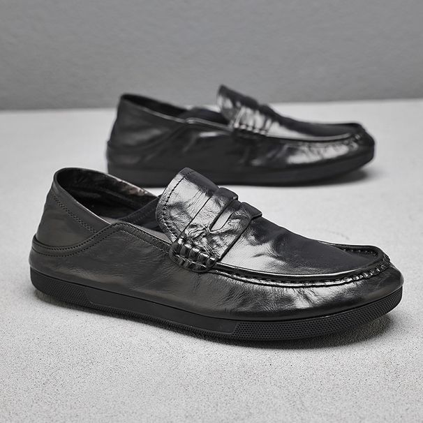 Bean One Foot Style Le Fu Business Casual Soft Sole Comfortable Lazy Leather Men's Shoes_vogvips.com