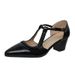 Women's Plus Size Mid Heel Leather Shoes Summer New Style Pointed Toe Chunky Heel Hollow Single Retro Woven_vogvips.com