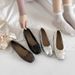 Women's Square Head Bow Single Shoes Spring And Summer French Flat-soled Silver Laden Shoes Light Mouth Bow Women's Shoes_vogvips.com