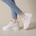 W3612 New Leather Women's Autumn White Thick Sole With Increased Height, Fashionable Casual , Versatile Board_vogvips.com