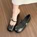 Mary Jane Mouth Chunky Heel Single Shoes Women 2024 Spring New Korean Style Square Toe Flat Shallow Soft Sole Loafers_vogvips.com