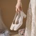 5230-1 Genuine Square-Toed Women's Chunky Hee High Hees, Leather Soft Soe, Fairy Gente Shoes, Evening Stye New_vogvips.com