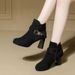 Women's High Heeled Fashion Boots Size 34 Belt Buckle Chunky Heel Suede Martin Boots Winter New_vogvips.com