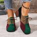 Women's Retro Color Blocked mid Heel Flats Lace up Suede Leather Shoes plus Size Autumn New Style_vogvips.com