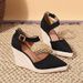 Women's Shoes Spring Pointed Wedge Heel Single Shoes Thick Bottom High Heel Hollow Women's Shoes Straw Braided Rope Bottom Women's Shoes_vogvips.com