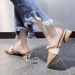 Elegant Pointed Toe mid Heel Women's Slippers Chunky Metallic Heel plus Size Closed Toe Half Slippers for Autumn_vogvips.com
